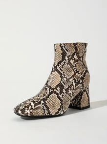 Snakeskin Print Chunky Heeled Boots - Multicolor - View 3