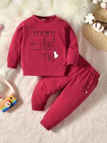 Baby Boy Heart And Letter Graphic Pullover & Joggers - Burgundy - View 1