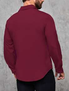 Manfinity Men Antler Embroidery Button Up Shirt - Burgundy - View 2