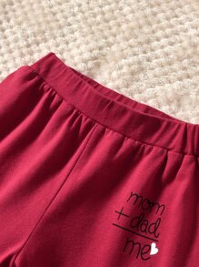 Baby Boy Heart And Letter Graphic Pullover & Joggers - Burgundy - View 5