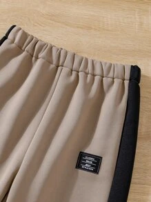 Boys Patched Detail Contrast Side Seam Joggers - Brown - View 3