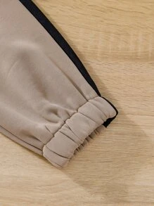 Boys Patched Detail Contrast Side Seam Joggers - Brown - View 5