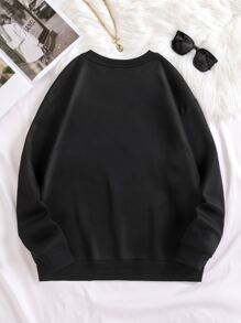 SHEIN Coolane Plus Fire & Letter Graphic Thermal Pullover - Black - View 2