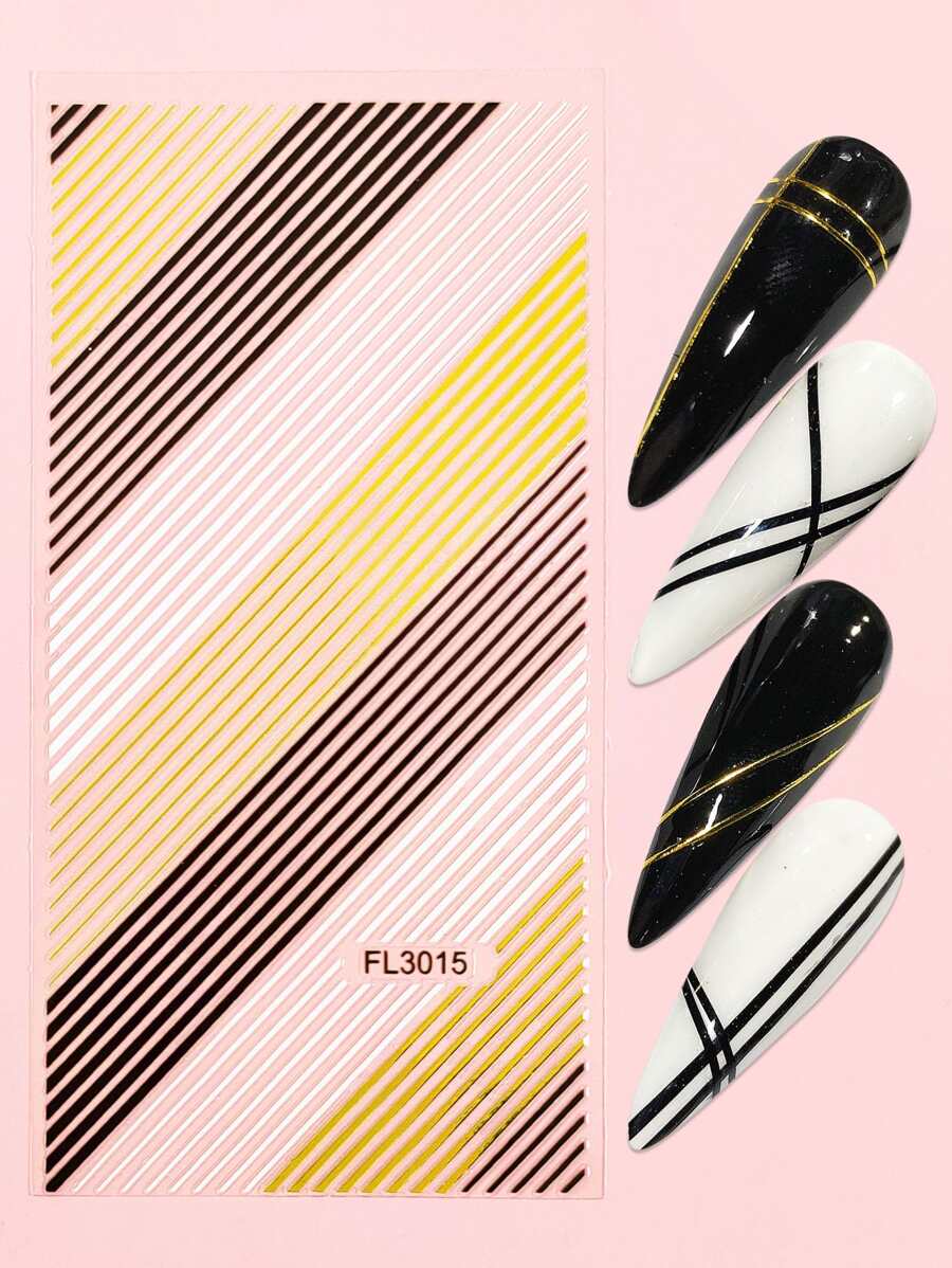 1sheet Striped Nail Art Sticker - Multicolor - View 1