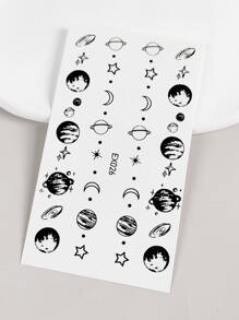 1張星球和星星圖案紋身貼紙 - 黑色 - 查看 4