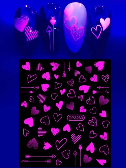 1sheet Luminous Heart Pattern Nail Art Sticker Nail Stickers DIY Nails Nail Supplies