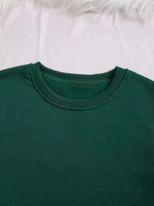 SHEIN EZwear 大碼素色加絨內裏運動衫 - 墨綠色 - 查看 4