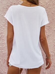 SHEIN LUNE Pocket Patched Batwing Sleeve Tee - White - View 2