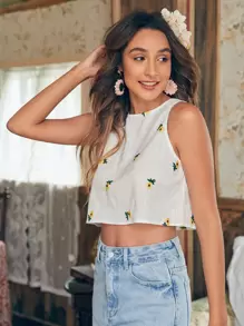 Breezaya Flower Embroidery Tank Top Graphic Tees Women Tops - White - View 4