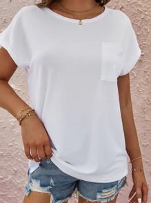 SHEIN LUNE Pocket Patched Batwing Sleeve Tee - White - View 4