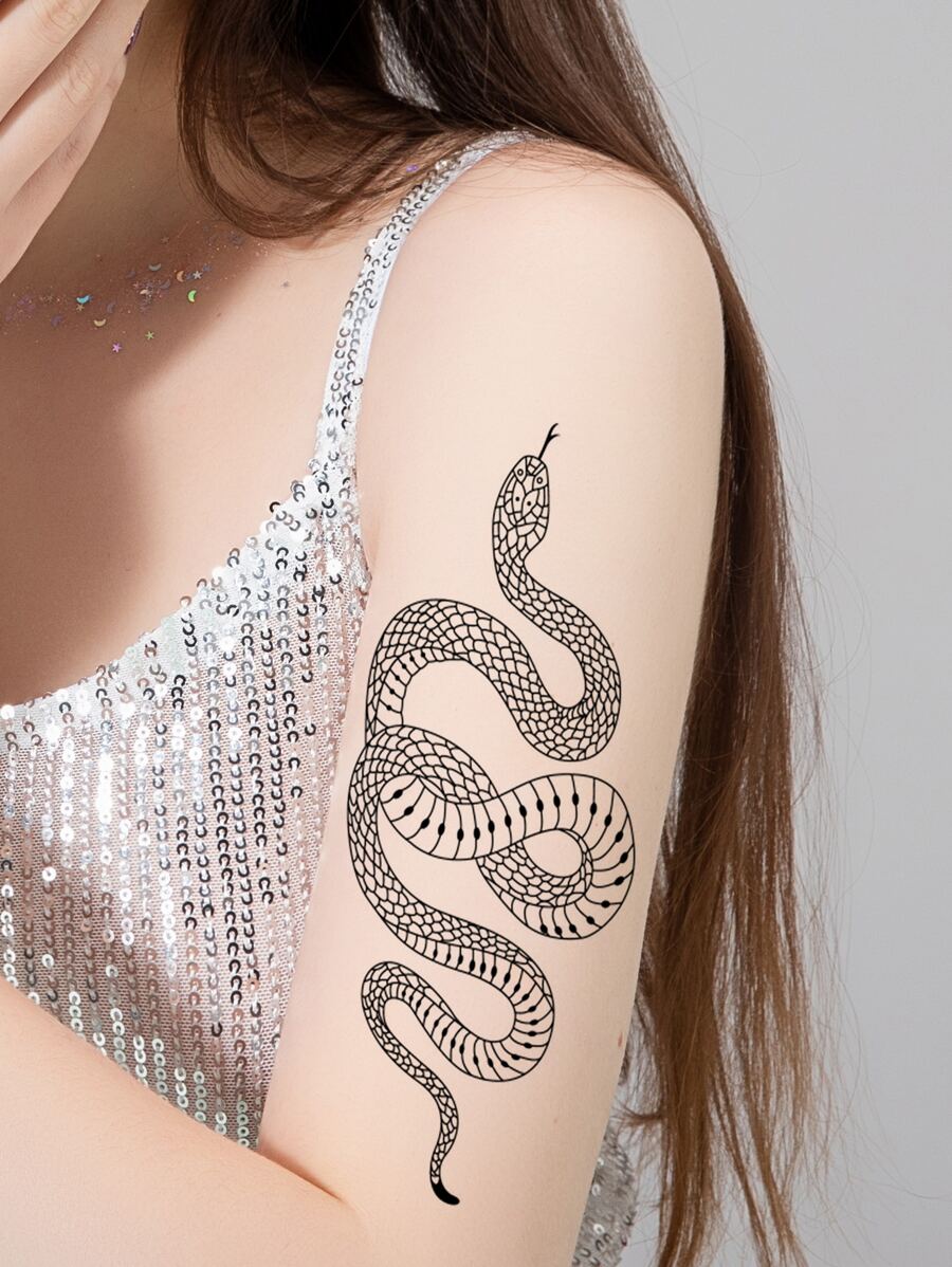 1sheet Snake Pattern Tattoo Sticker - Black - View 1