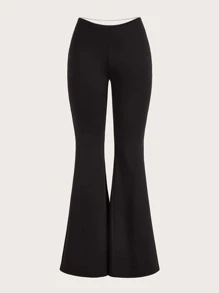 SHEIN ICON Solid Flare Leg Trousers - Black - View 1