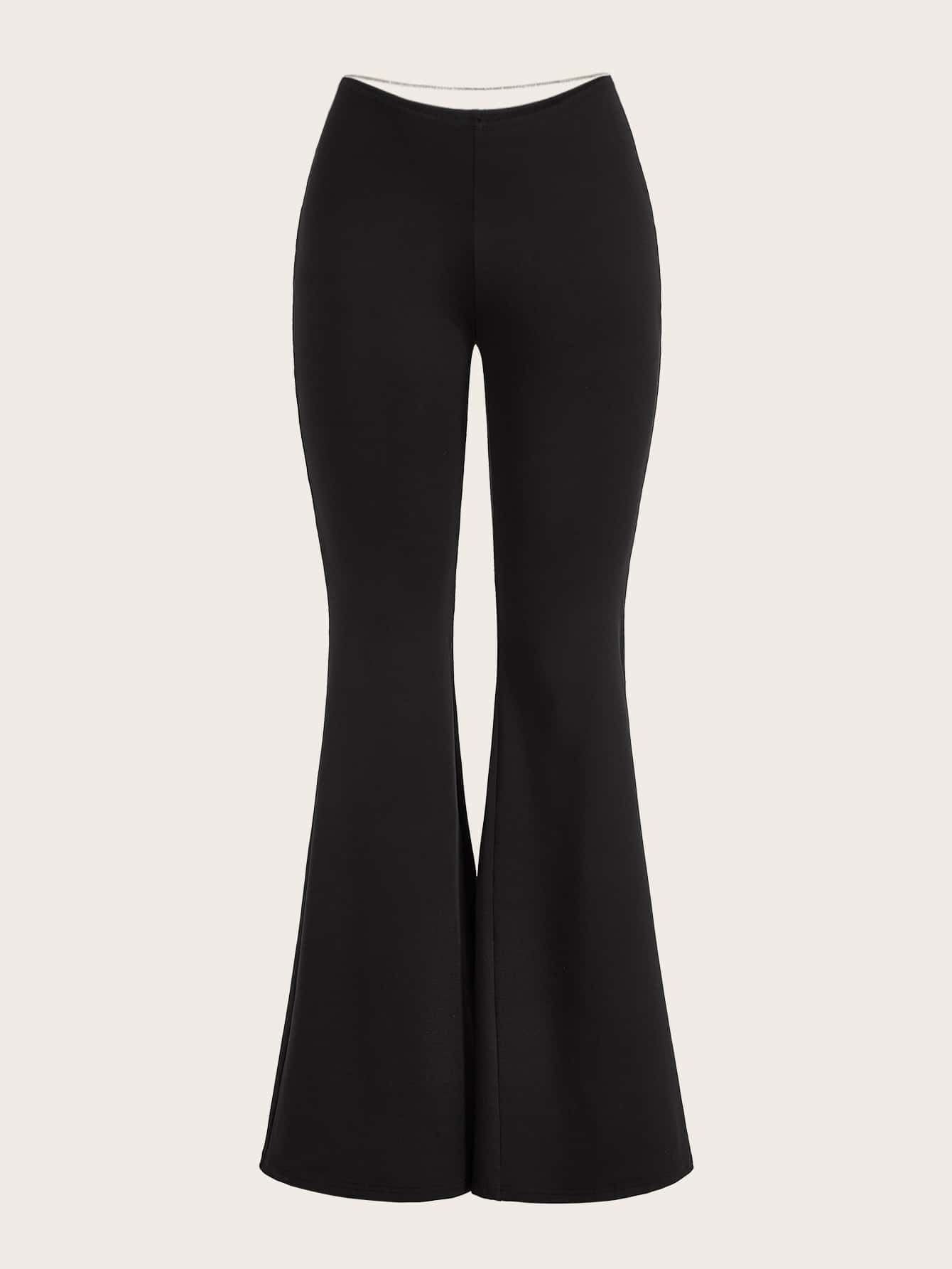 SHEIN ICON Solid Flare Leg Trousers - Black - View 1
