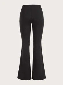 SHEIN ICON Solid Flare Leg Trousers - Black - View 2