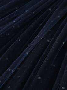 Toddler Girls Unicorn Print Ruffle Trim Contrast Mesh Dress - Navy Blue - View 4