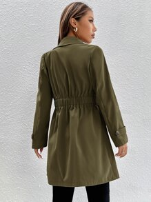 SHEIN PETITE Áo khoác ngoài nữ Nút phía trước màu trơn Giải trí - xanh quân đội - Xem 2