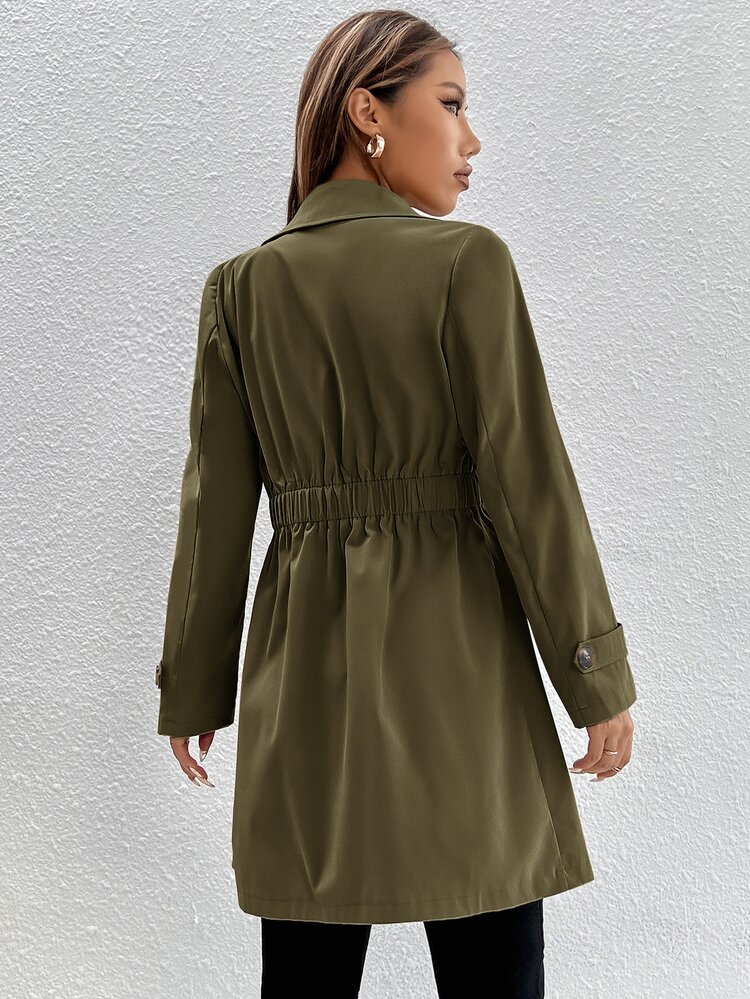 SHEIN PETITE 單排釦彈性腰帶風衣外套 - 軍綠色 - 查看 2