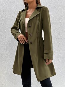 SHEIN PETITE Áo khoác ngoài nữ Nút phía trước màu trơn Giải trí - xanh quân đội - Xem 3