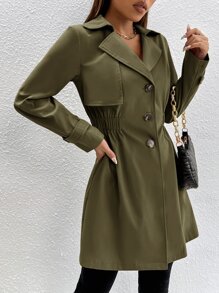 SHEIN PETITE Áo khoác ngoài nữ Nút phía trước màu trơn Giải trí - xanh quân đội - Xem 4