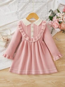 SHEIN 年輕女孩荷葉邊荷葉袖毛衣裙