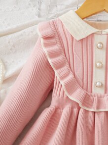 SHEIN 年輕女孩荷葉邊荷葉袖毛衣裙