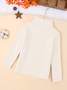 SHEIN Kleine Mädchen Langärmiges Rollkragenshirt in gerippter Unifarbe mit Thermofutter, vielseitig einsetzbar, Lässig, warm und niedlich für Herbst/Winter