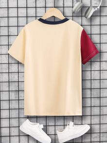 SHEIN Niños Camiseta con estampado de letra de color combinado