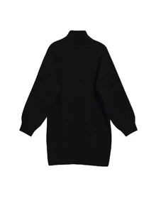 素色落肩袖側邊開叉超大毛衣洋裝