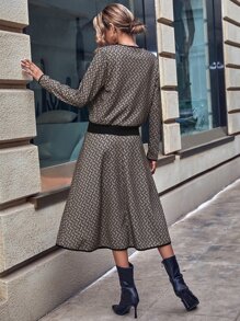 SHEIN LUNE Allover Print Top & Skirt - Khaki - View 2