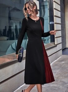 SHEIN LUNE Đầm Dây kéo Khối Màu răng cưa Giải trí - màu đen - Xem 4