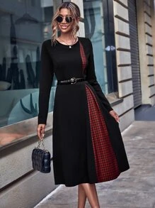 SHEIN LUNE Đầm Dây kéo Khối Màu răng cưa Giải trí - màu đen - Xem 1