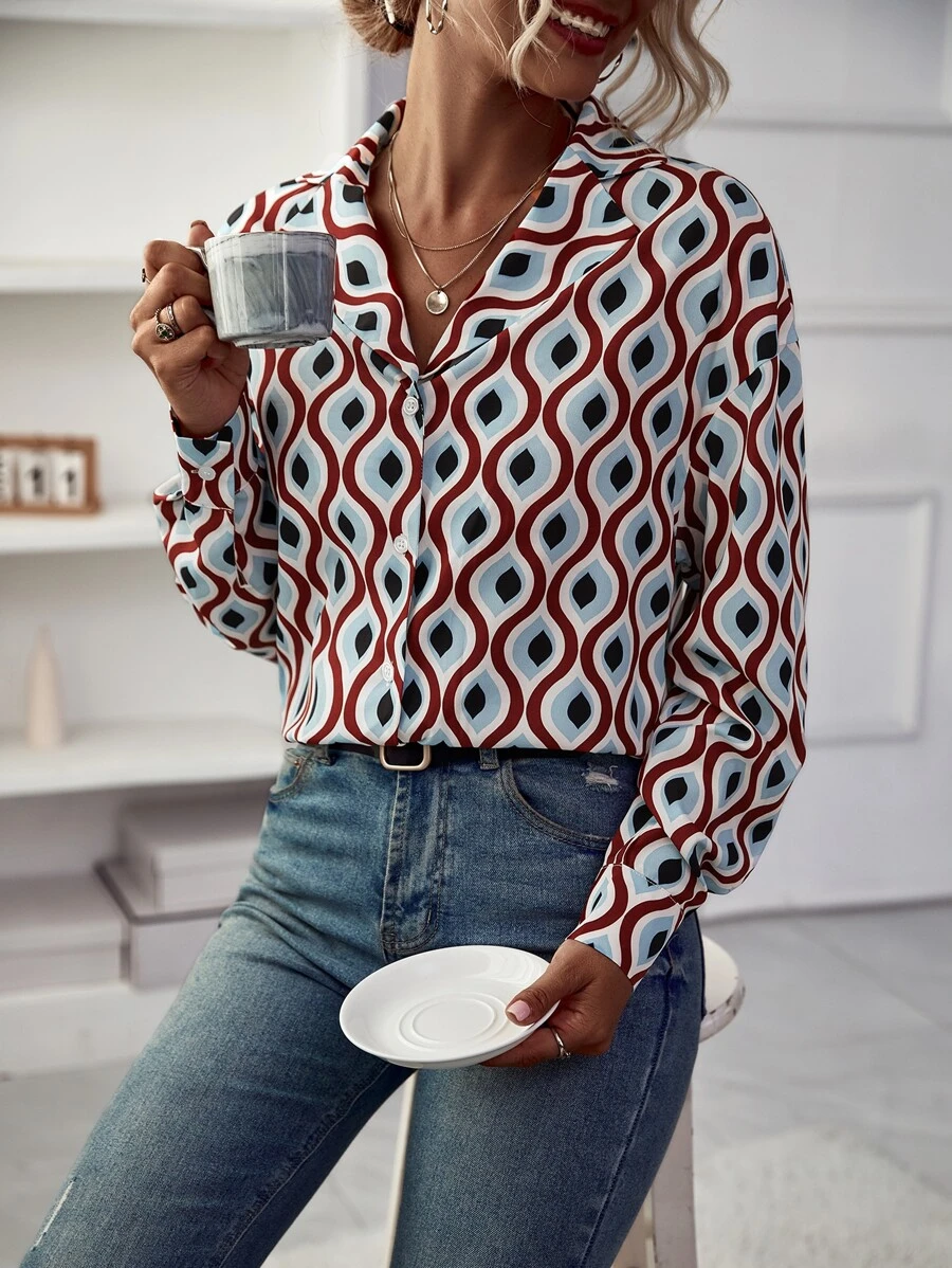 SHEIN Clasi Allover Print Drop Shoulder Shirt - Multicolor - View 1