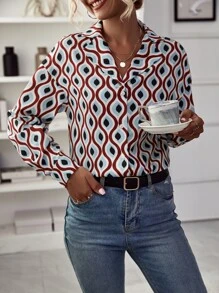 SHEIN Clasi Allover Print Drop Shoulder Shirt - Multicolor - View 3