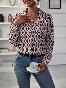 SHEIN Clasi Allover Print Drop Shoulder Shirt - Multicolor - View 4