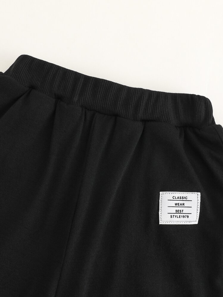 SHEIN วัยสาว กางเกงวอร์ม รายละเอียด แพทช์ ให้ความอบอุ่น - สีดำ - ดู 4
