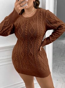 Celure Váy len oversized Lộ Lưng Cắt ra màu trơn Giải trí - Cà phê nâu - Xem 5