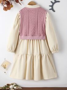 女孩燈籠袖荷葉邊洋裝和背心上衣