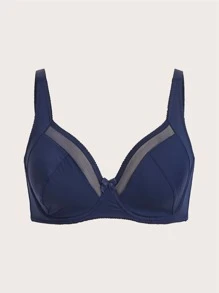 大碼網紗拼接鋼圈胸罩 - 藏蓝色 - 查看 1