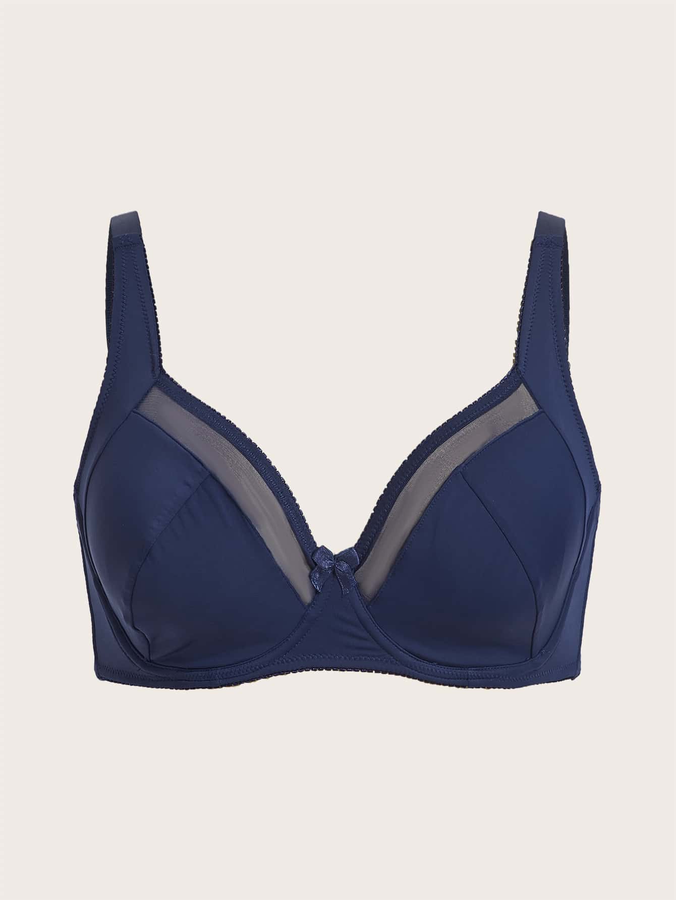 大碼網紗拼接鋼圈胸罩 - 藏蓝色 - 查看 1