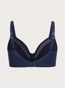 大碼網紗拼接鋼圈胸罩 - 藏蓝色 - 查看 2