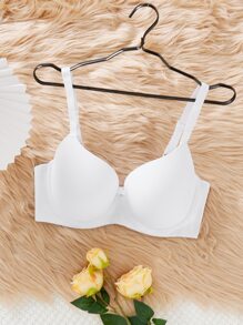 Women's White Plus Size Casual Fabric Bra With Slight Stretch And Plain Design - White - View 1