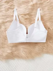 Women's White Plus Size Casual Fabric Bra With Slight Stretch And Plain Design - White - View 2