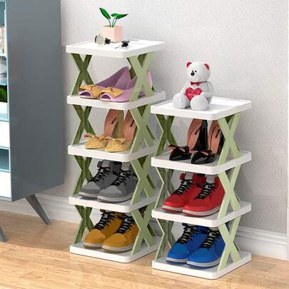 1pc Multifunction Plastic Shoes Storage Rack, Foldable Shoes Organizer For Household