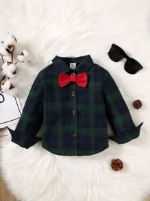 Baby Boy Plaid Bow Front Shirt - Multicolor - View 1