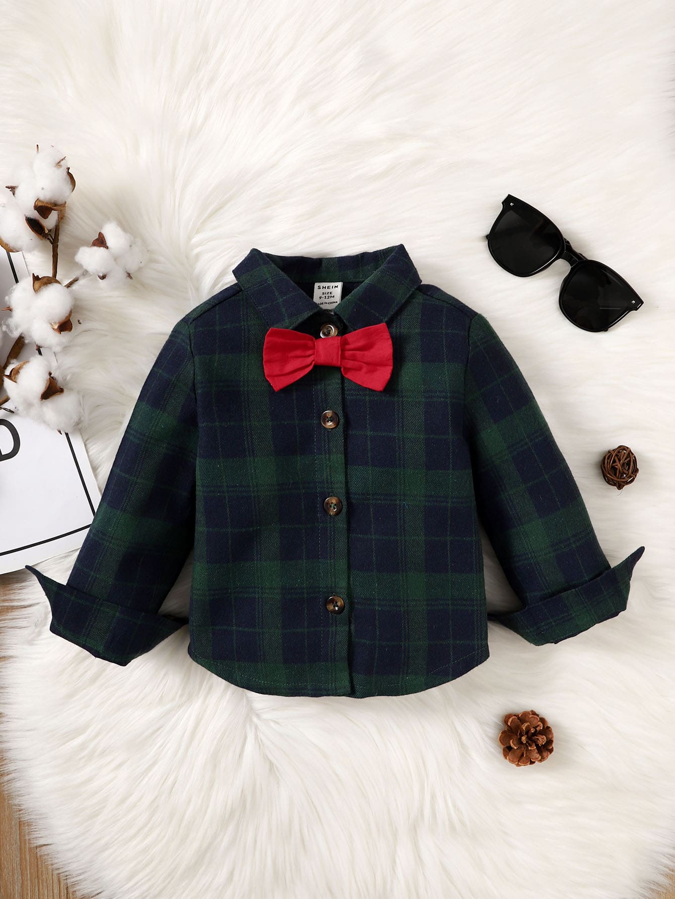 Baby Boy Plaid Bow Front Shirt - Multicolor - View 1