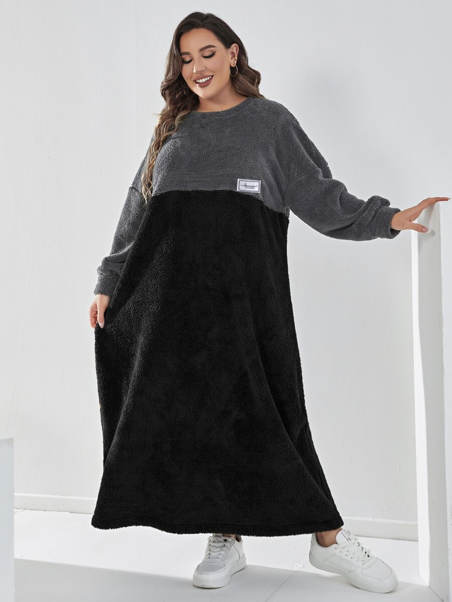 Mulvari Plus Colour Block Teddy Sweatshirt Dress - Multicolor - View 1