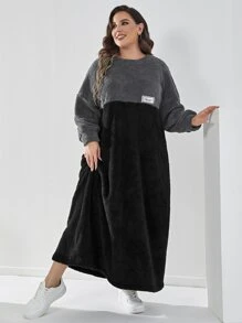 Mulvari Plus Colour Block Teddy Sweatshirt Dress - Multicolor - View 5