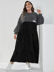 Mulvari Plus Colour Block Teddy Sweatshirt Dress - Multicolor - View 6