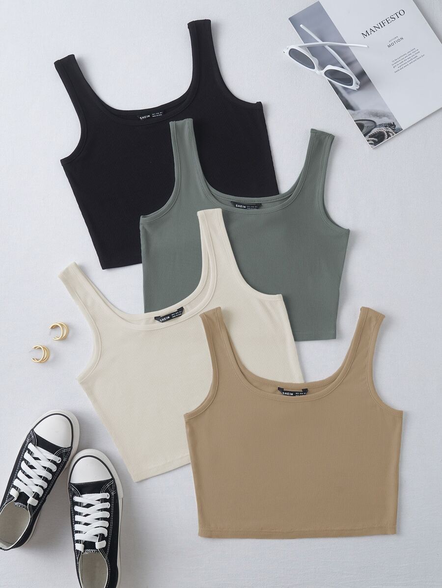SHEIN Unity 4pack Solid Crop Tank Top - Multicolor - View 1