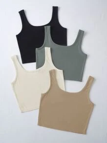 SHEIN Unity 4pack Solid Crop Tank Top - Multicolor - View 2